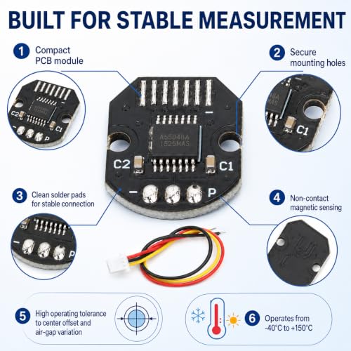 AS5048A Magnetic Encoder, 14-Bit AS5048A Magnetic Encoder with PWM SPI I2C Interface, 0.05° Angle Accuracy, High Precision Rotation Position Sensor Induction Angle Measuring Sensor Module