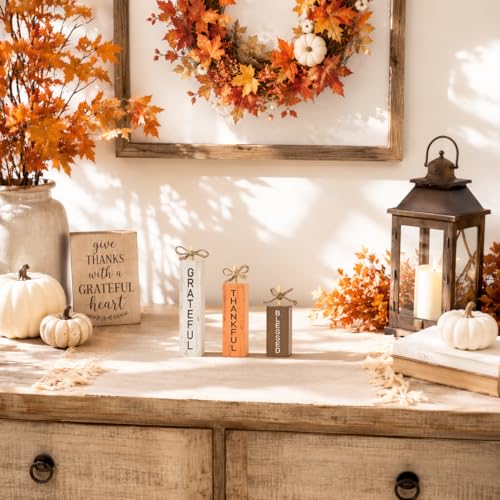Smile Fall Wooden Decor Signs Set BLESSED GRATEFUL THANKFUL Letter Fall