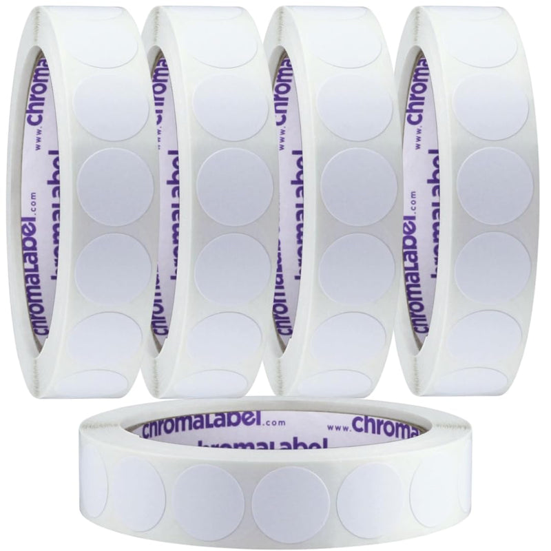 ChromaLabel 3/4 Inch Circle Sticker Labels, Colored Dot Stickers, Removable Sticky Dots, 1000 Color Coding Labels per Roll, White - Case of 5
