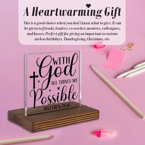 With God All Things Are Possible Sign Matthew 19:26 Christian Decor Gifts for Women Men Faith Inspirational Scripture Decor Religious Prayer Desk Decorative Signs Plaque SWS150 With God All Things