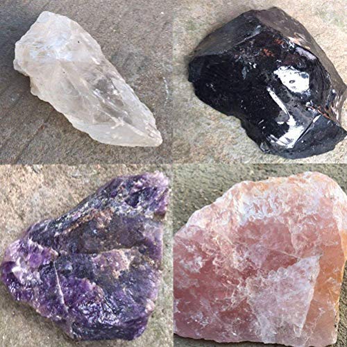 Luckeeper Healing Crystal Wands,2" Amethyst Crystal, Rose Quartz,Clear Quartz and Black Obsidian，6 Faceted Reiki Chakra Stones 4 pcs 2" Tall