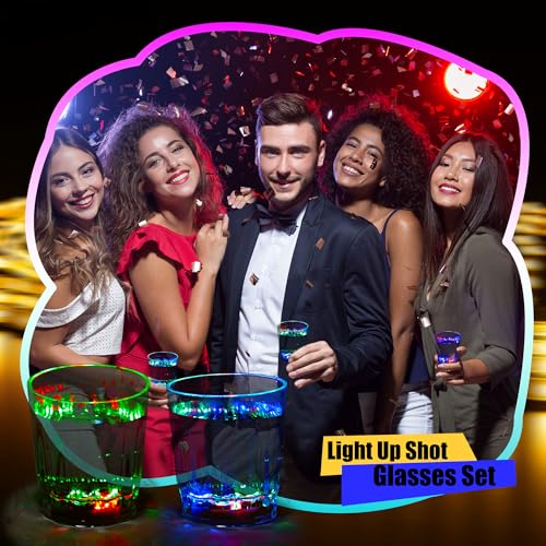 100 Pack Led Light Up Shot Glasses Glow in the Dark Shot Glasses Color Changing Shot Glasse for Adults Party Birthday Bar Valentine Halloween Weddings Supplies