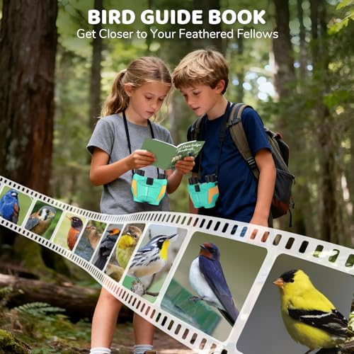 Aurosports 15x25 Compact Binoculars for Kids with Bird Guide Book, Green