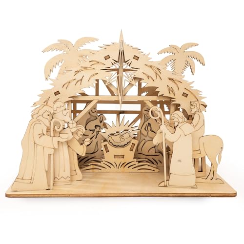 Advanced DIY Christian Nativity Set Holy Family Scene with Stables, Wooden Nativity Scene Christmas Decorations 2026, Handmade Christian Gifts for Women Men, Challenging Buildable Wooden Craft Kit