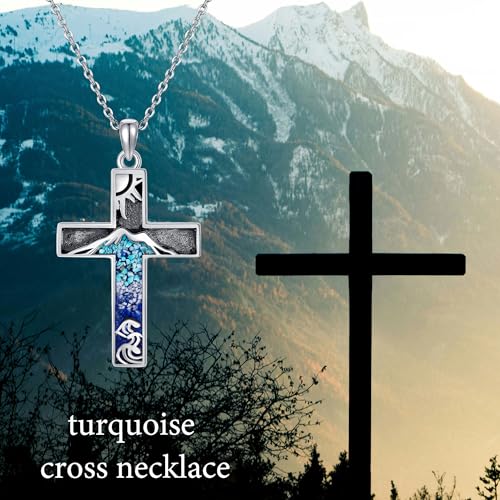 DAYLINLOVE Cross Necklace for Men S925 Sterling Silver Bible Verse/Mountain Angel Wings/Cruz De Caravaca/Celtic Knot/Claddagh/Malachite Pendant Necklace Cross Jewelry Gifts for Men Women Mountain