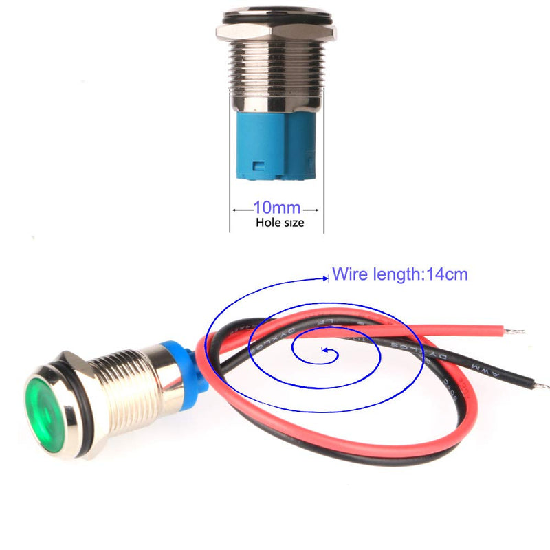 Gebildet Pack of 5 10 mm AC/DC 12-24 V LED Metal Indicator Light Waterproof Signal Lamp with Wire Multi-colored Ac/DC 12-24 V