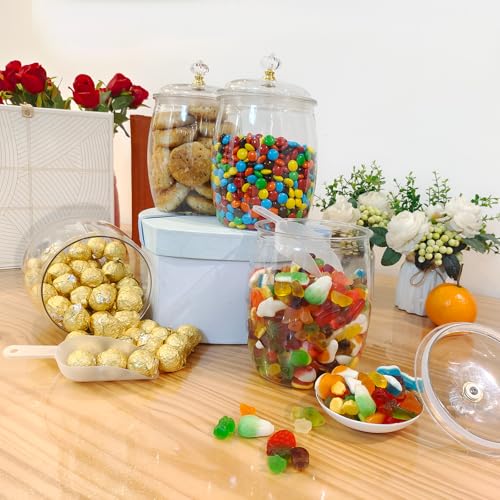 Plastic Candy Jars 4 Pack Candy and Cookie Jar with Lid and Scoops 64oz Buffet Containers Plastic Jars with Lids for Cookie Snacks Kitchen Utensils 64oz（4 pack)
