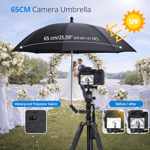 25.6" Camera Tripod Umbrella with Super Clamp for Mirrorless Camera Xbotgo 25.59"(BLACK with Super Clamp)