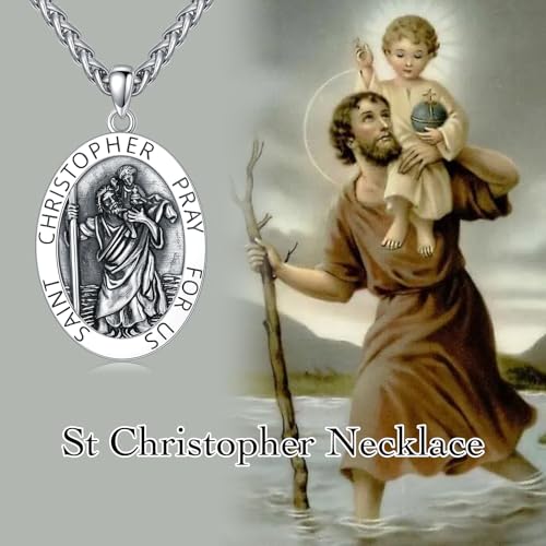 Saint Christopher Necklace for Men 925 Sterling Silver Patron Amulet Medal Jewelry for Men Women