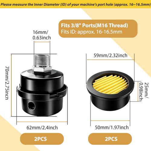DTMTD 16mm air compressor intake silencer 4-pack with 3/8-inch muffler and filter