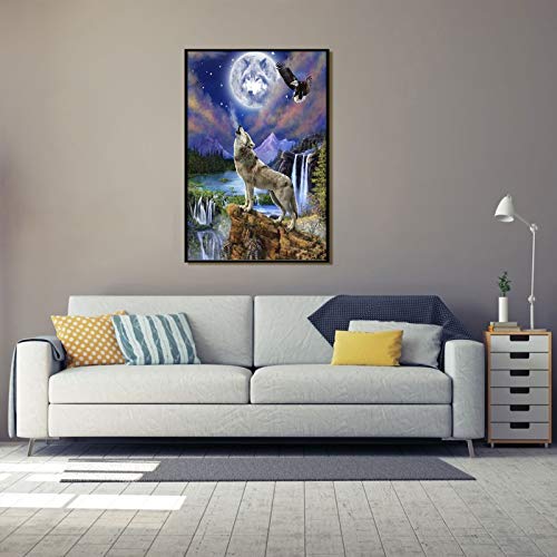 5D DIY Diamond Art Painting for Beginners Adults, VETPW Full Drill DIY Crystal Rhinestone Diamond Embroidery Painting Cross Stitch Arts Craft for Home Wall Decor (30x40CM) - Wolf in the Moonlight