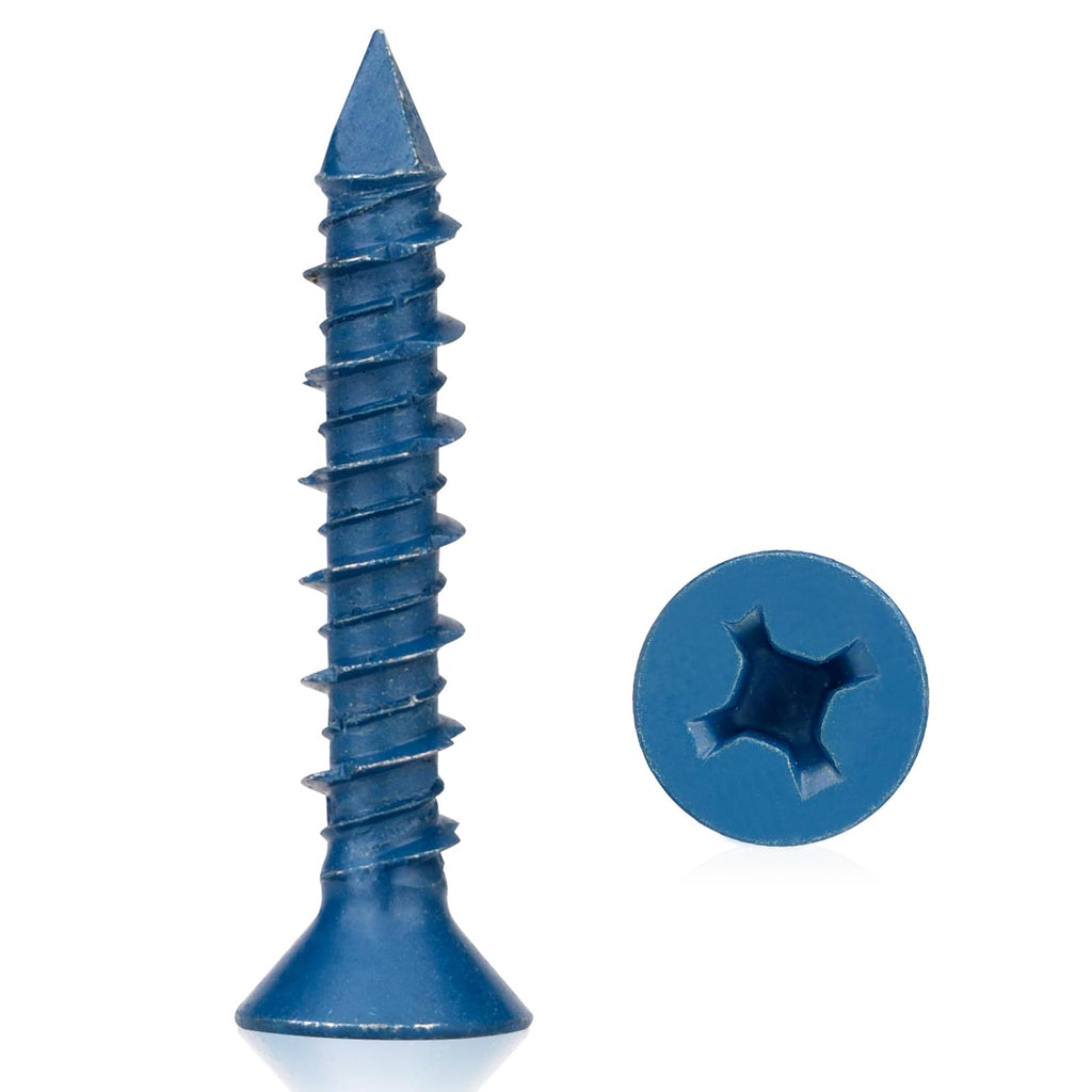 80 Packs, Concrete Screw Anchor, 3/16" x 1-1/4", Blue Flat Head Screws for Anchoring to Masonry, Brick, Block, Cement or Stucco 3/16" X 1-1/4" 80pcs