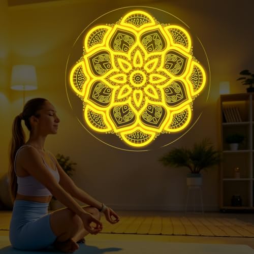 Mandala Neon Sign, Golden Yellow Spiritual LED Wall Light 15.7" x 15.7" Mandala-Golden Yellow