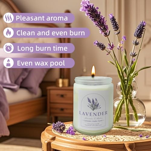 Lavender Amber Scented Candles with Crystals Inside, 9oz Soy Candles for Home Decor, Birthday Spiritual Gift Mothers Day Candle for Women Mom Lavender Amber