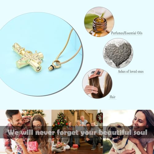 Butterfly Cross Urn Necklace for Ashes, Stainless Steel Memorial Keepsake Pendant for Men Women, Screw Top Seal Design Cremation Jewelry for Ashes Holder Cross Pendants for Ashe of Loved Gold