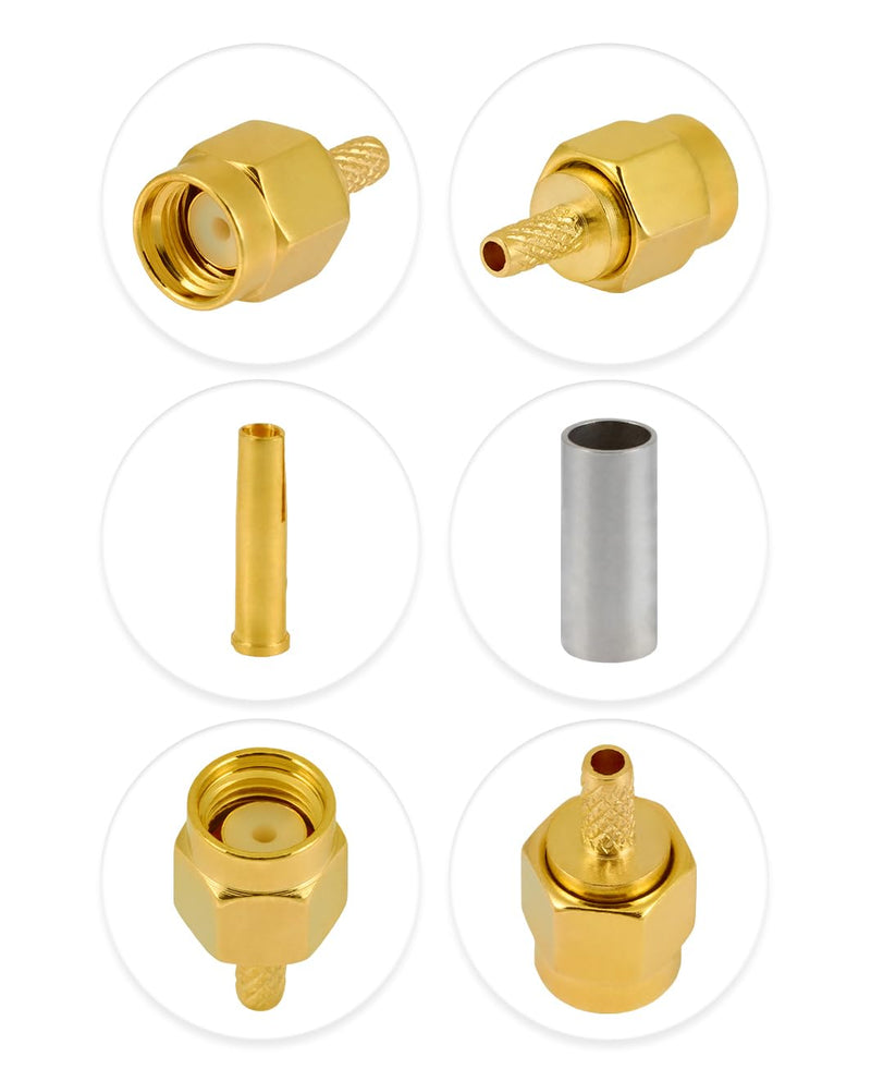 Vecys RP SMA Connectors RP SMA Male Crimp Connector for RG316 RG174 RF Coaxial Cable Pack of 10 RPSMA Male for RG174/RG316