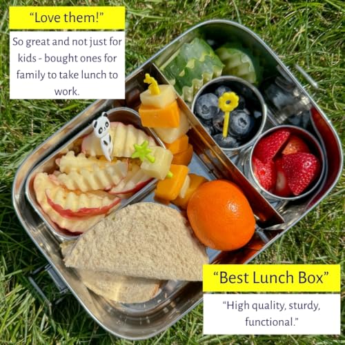 Leakproof Stainless Steel Lunch Box | Large 1400mL Bento Box with 2 Snack Containers & Removable Divider | Dishwasher Safe | Non-Toxic