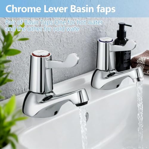 Pair of 2 Bathroom Basin Taps, Chrome Plated Copper Body Lever Bathroom Sink Tap for Hot and Cold Water, Pair of Bathroom Sink Taps for Bathroom Kitchen, Sink tap Double Basin taps