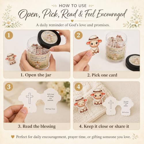 Positive Lamb of Hope - 60 Empowering Bible Verse Prayer Cards, Religious Catholic & Christian Gifts for Women, Men, and Teens for Birthday, Graduation, Confirmation, Baptism Gifts For Girl & Boys Positive Lamb