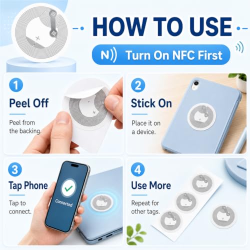 Pack of 50 NFC Tag Stickers, NFC Ntag213 Stickers, Rewritable NFC Chip, 144 Byte Memory, NFC Cards, Programmable NFC Chip NFC Card, NFC Sticker for All NFC-Enabled Mobile Phones and Devices