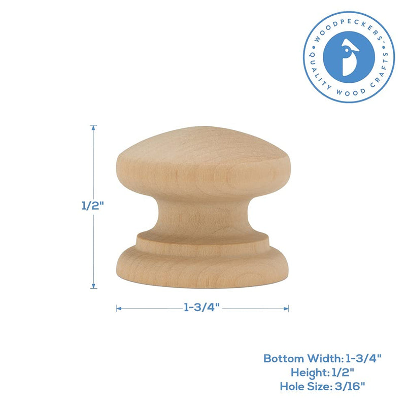 Woodpeckers British Wood Knobs 1-3/4 inch, Pack of 25 Unfinished Round Wooden Knobs for Dresser Drawers, Cabinets, Furniture, and Crafts