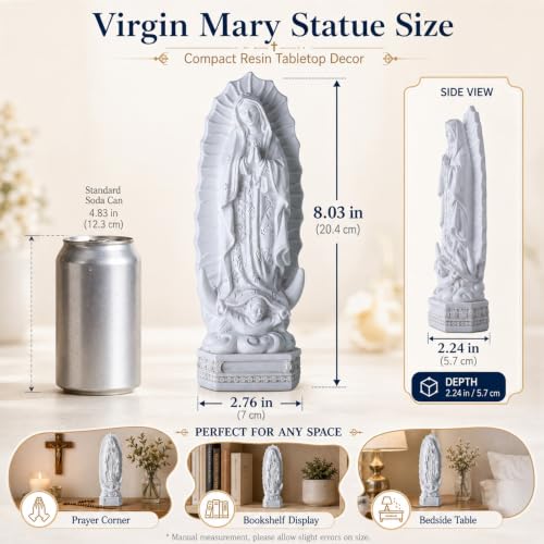 orenm Our Lady of Guadalupe Statue Figurine 8" H Virgen de Guadalupes Mary Figurine Statue Collection,Religious Catholic, Tabletop Home Office Decoration White