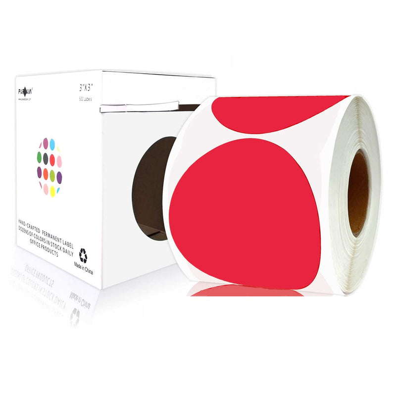 PARLAIM 3 Inch Round Color-Code Dot Stickers, 500 Color Coding Circle Labels per Roll Dispenser Box for Inventory, Red 1 Roll-500PCS