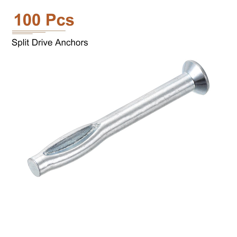 [Australia - AusPower] - 1/4" x 2-1/2"(D x L) Split Drive Concrete Anchors - 100Pack - Good for Concrete Drywall - Carbon Steel Hammer Drive Nail - Silver 100 