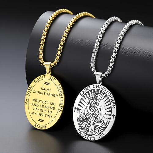 VASSAGO Saint Christopher Necklace St Christopher Medal Pendant Amulet Necklace Religious Protection Jewelry for Men Women silver