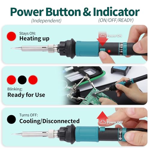 YIHUA 947-IX Soldering Iron Set with Adjustable Temperature Range 220~480°C, Power Switch, Temperature-Controlled ESD-Safe Soldering Set, 5 Soldering Tips for DIY Soldering, Replacement Soldering Iron Set (EU Plug)