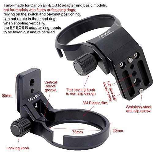 iShoot Metal Tripod Mount Ring Lens Collar Compatible with Canon EF-EOS R Mount Converter Adapter Ring Basic Model, Lens Support Holder Bracket Bottom is Arca-Swiss Fit Quick Release Plate Feature