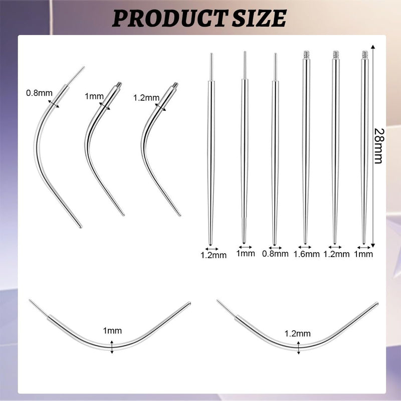 11 Piece Piercing Insertion Aid Curved Piercing Needles Set, Piercing Taper Insertion Surgical Steel Piercing Tool Body Stretching Kit Assistant Tool Piercings Needle for Ear Nose Lip Belly
