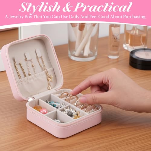 MAQUITA 12 Pack Travel Jewelry Case Bridesmaid Gifts Box, PU Leather Small Jewelrys Case Organizer Storage for Women Girls Rings Earrings (Pink) pink-12pcs