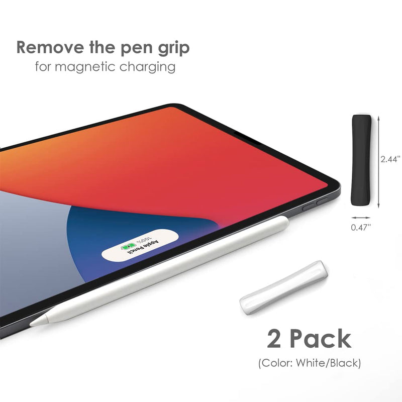 [Australia - AusPower] - ProElife 2-Pack Ergonomics Grip Holder Anti-Rolling Protective Sleeve Cover for Apple Pencil 2nd & 1st Gen 2022-2018 iPad Pro 12.9'' 11''/Air 10.9'' Stylus Accessory Kits (White/Black) White/Black 