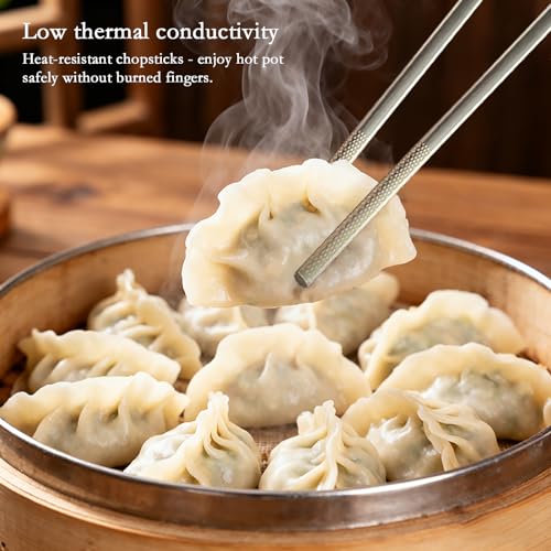 ‌Trekio Pure Titanium Chopsticks, 5 Pairs - Ultralight, Heat-Resistant & Non-Slip Design with Chinese Blessings | Elegant Gift Box for Asian Family & Food Lovers (9.17 Inches)