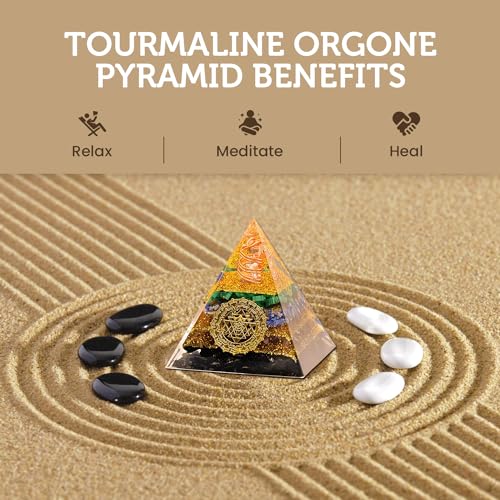 Tourmaline Orgone Pyramid Charged for Wealth, Happiness, and Good Fortune, Genuine Crystals and Healing Stones, Malachite, Lapis Lazuli, Amethyst, orgonite Chakra Pyramid Crystal, Energy Generator