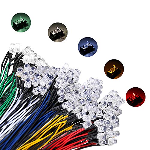 YIXISI Pre-wired LED, diode light, 12 V pre-wired light, 5 mm LEDs, 20 cm pre-wired light Multicolor - 100