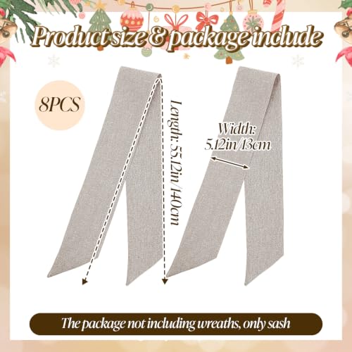 8 Pack Wreath Sash Blank, 5.1" W x 55.1" L Polyester Garland Ribbon for DIY Embroidery Monogram, Perfect Farmhouse Wedding Holiday Indoor Outdoor Front Door Decoration