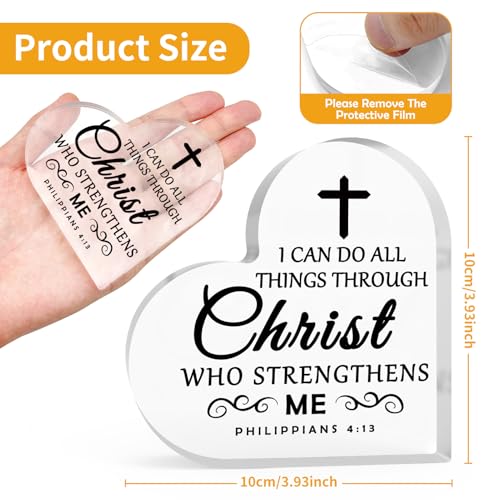 Religious Bible Verses Gift Appreciation Gift for Pastor Acrylic Heart-Shaped Keepsake Baptism Gifts for Boy Girl First Communion Presents Acrylic Heart Plaque Christian Gifts for Women Catholic Gift