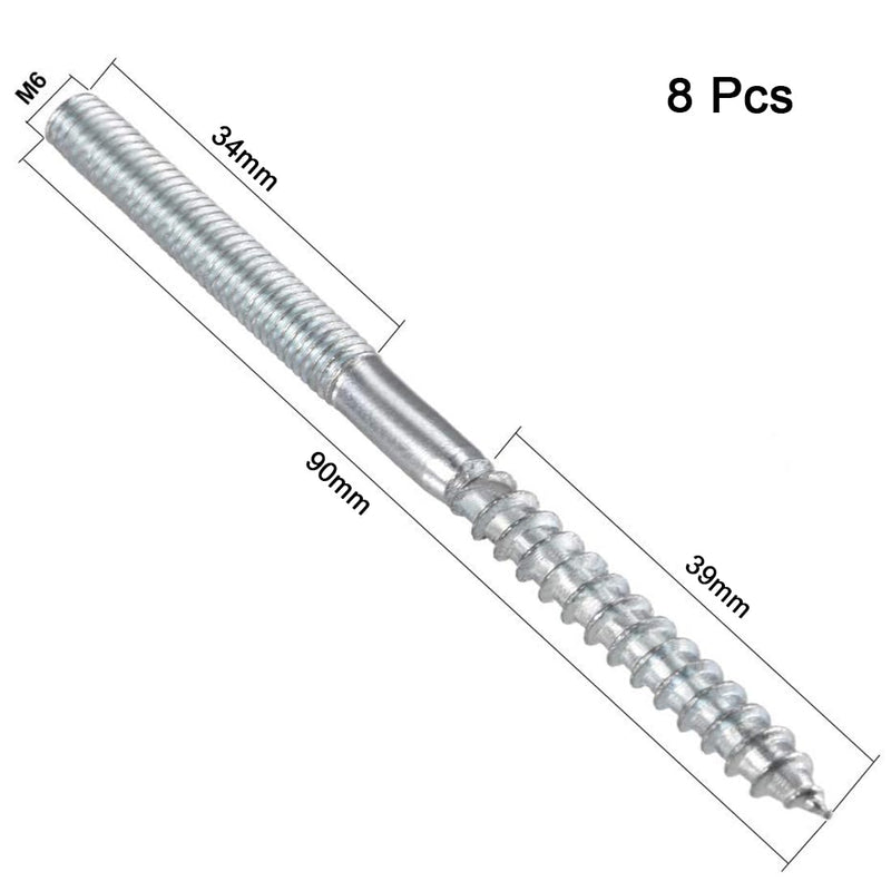 [Australia - AusPower] - TOP-VIGOR 8Pcs M6x90mm Double Headed Bolts Self Tapping Screw, Double Ended Dowel Screws, Screw Dowels Hanger, Threaded Lag Wood Screws and Machine Bolts for Wood Joint Furniture M6*90mm, 8pc 
