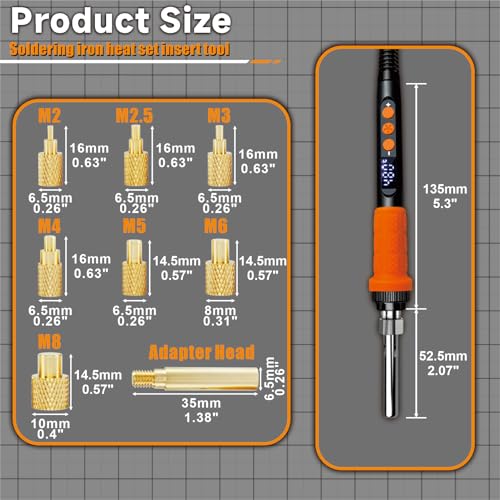 VECO-T CS901 heat set insert tool kit with 90W LCD soldering iron and threaded inserts for plastic 3D printing