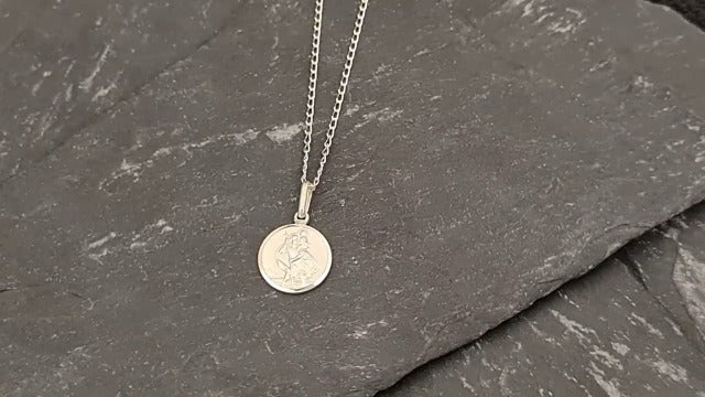 Alexander Castle Small 925 Sterling Silver St Christopher Pendant Necklace - 12mm with 16" Sterling Silver Chain & Jewellery Gift Box - Gift for Christening