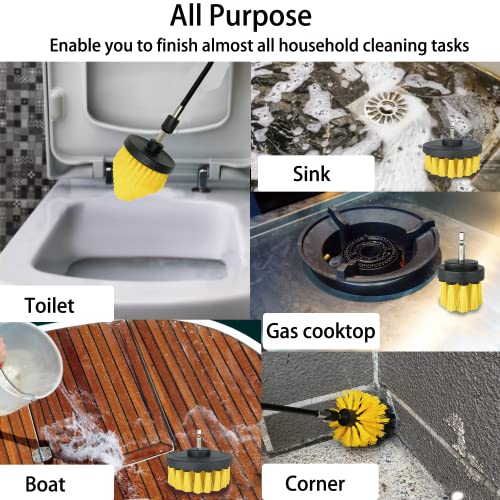 Drill Brush Attachment Set, 7 Pack 1/4in Power Scrubber Brush + Extend Long Attachment, Brush Drill Attachment, Power Cleaning Scrub Brush for Bathroom, Tub, Tile, Corner, Floor（Black） Black
