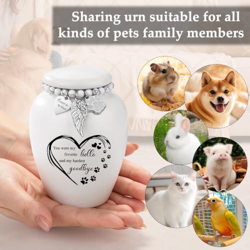 SOITIS Pet Urns for Cats Dog Urns for Ashes 4.8” Pet Urn Ceramic Small Urns White Heart Paw