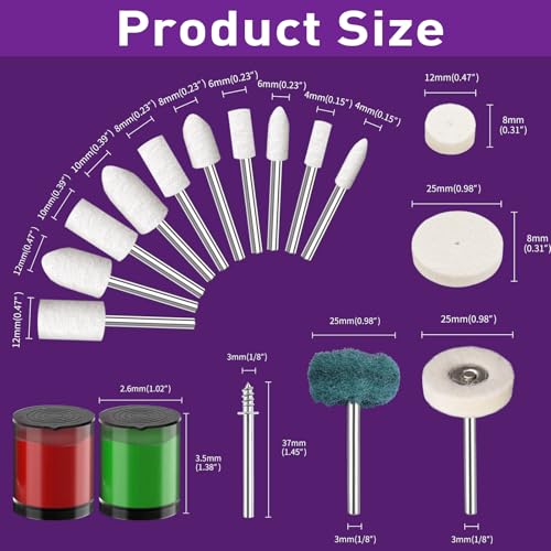 Pack of 116 Wool Felt Polishing Discs Compatible with Dremel, Wool Felt Mounted Mandrel Polishing Set with 2 Polishing Paste, 1/8 Inch Shaft Polishing Accessories, Suitable for Grinding and Polishing Metal Jade Glass 116 pieces wool felt polishing discs