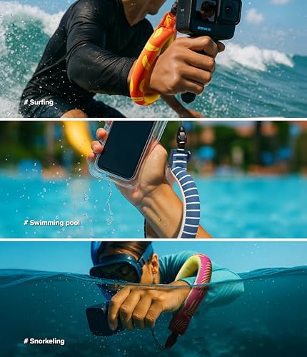 Ringke Waterproof Float Strap (2 Pack), Floating Strap, Wristband, Hand Grip, Lanyard Compatible with Camera, Phone, Key Palm Leaves / Black