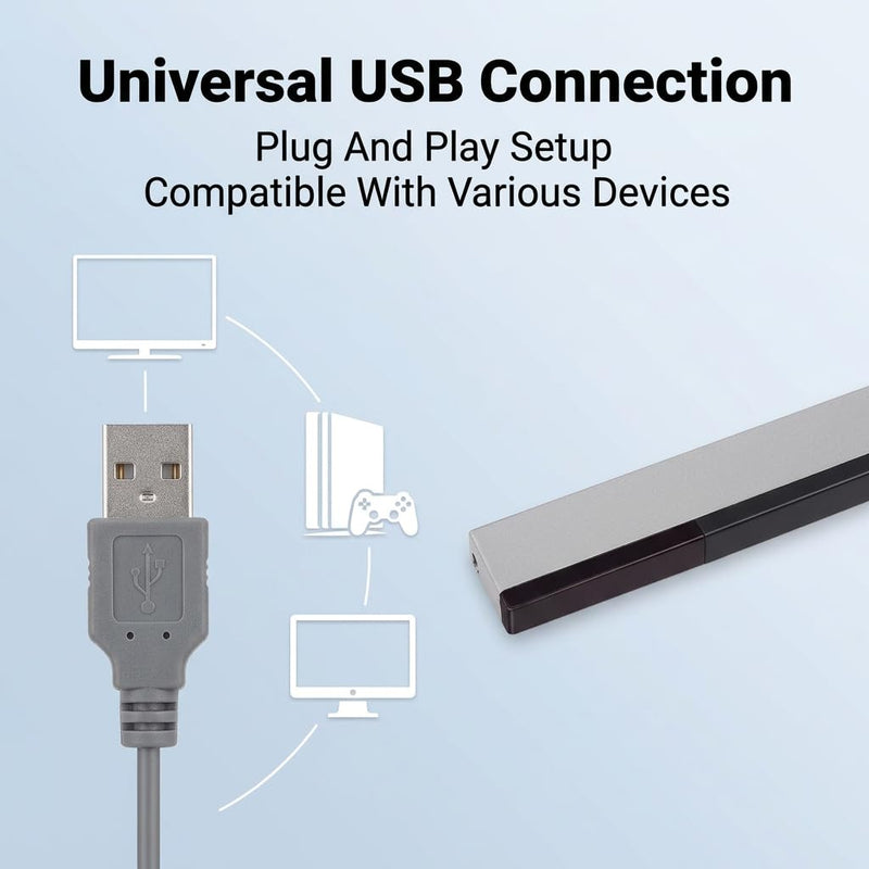 USB Sensor Strip Silver Wired Replacement Stand Plug & Play | Compatible with Dolphin emulator, precise gaming experience, accessory console, non-slip stable stand, robust and durable