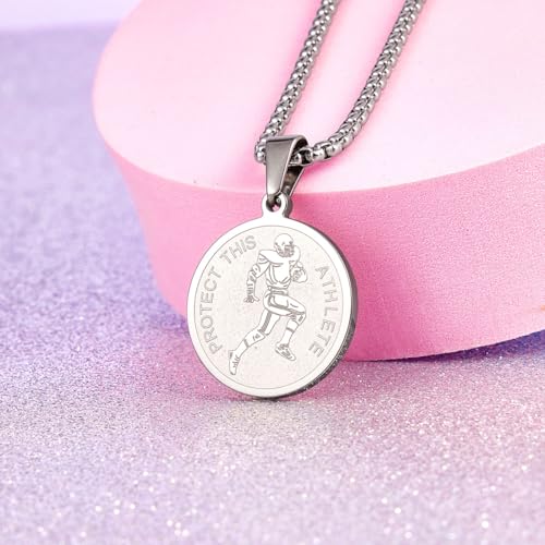 Wolentty Saint Sebastian Necklace - 1" Stainless Steel Patron Saint of Athletes Necklace for Baseball Football Basketball Soccer Wrestling Sports