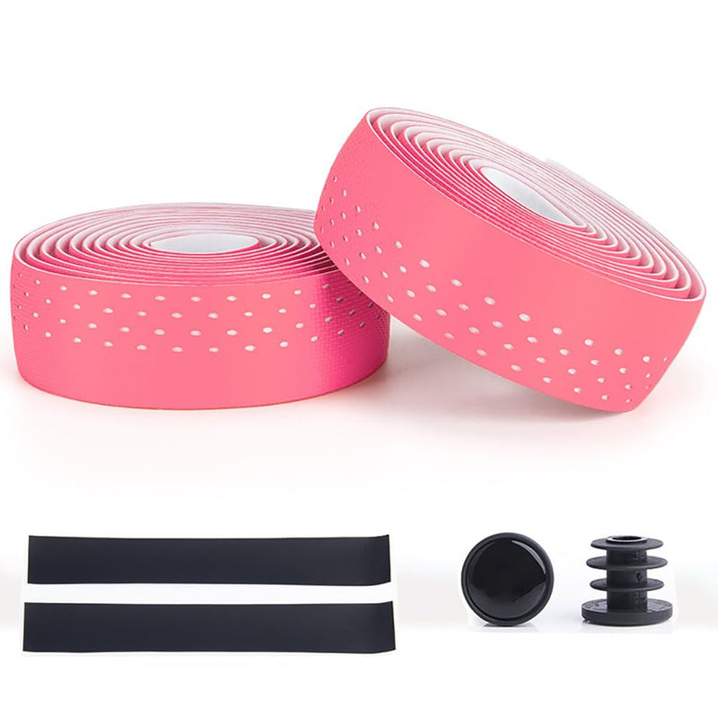 Handlebar Tape for Road Bike Black Silicone+EVA Anti-Slip and Shock-Absorbing Bicycle Handlebar Tapes Grip Sweat-Absorbent and Wear-Resistant Winding Bar Tape with End Plugs 2 Rolls (Pink) Pink