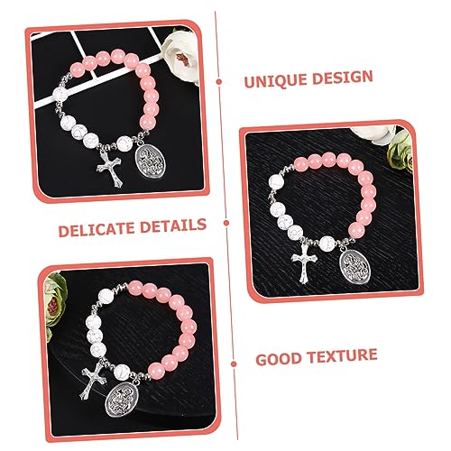 VALICLUD Glass Cross Bracelet Beaded Rosary Bracelet Jewelry Pendant for Womens Religious Occasion